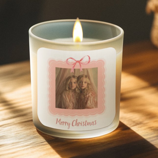 Personalized Photo Merry Christmas Candle Label Quadratischer Aufkleber (Von Creator hochgeladen)