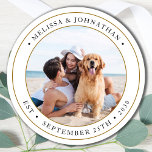 Personalized Photo Modern Wedding Favors Runder Aufkleber<br><div class="desc">Add the finishing touch to your wedding with these cute custom photo stickers. Perfect to label your wedding favors to all your guests, and for envelope stickers to send out thank you cards . Customize these photo stickers with your favorite couples photo, dog of honors photo, or your newlywed photo...</div>