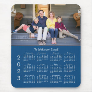 Personalized Photo Name Blue 2023 Calendar Mousepad