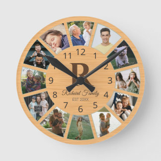 Personalized Photo & Name Of Family With Pictures Runde Wanduhr