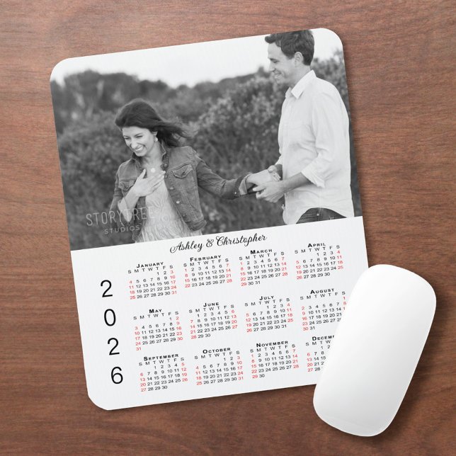 Personalized Photo Names 2026 Calendar Mousepad (Personalized Photo Names 2026 Calendar Mouse Pad, in situ)