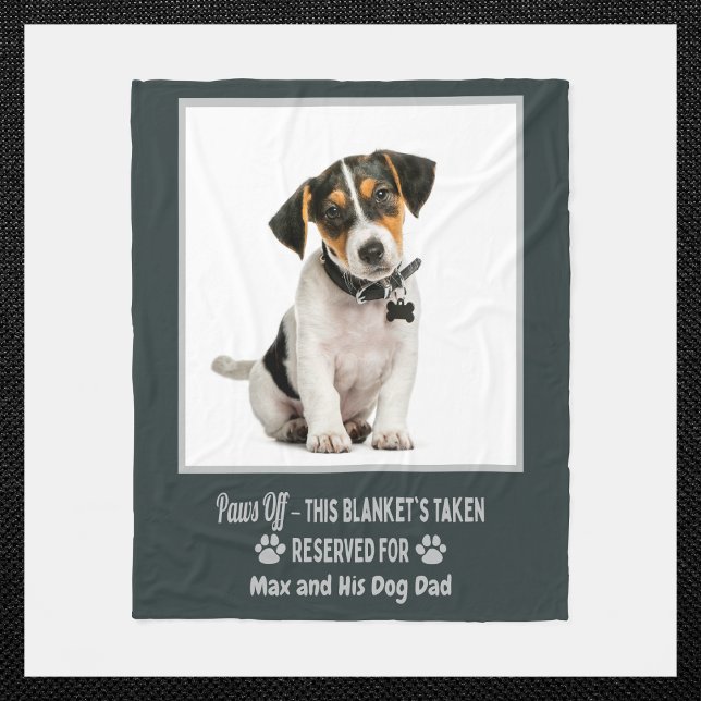 Personalized Photo Pet Dog  Fleecedecke (Custom dog photo blanket with name & “Paws Off” quote. Perfect for dog moms, dads & pet lovers!)