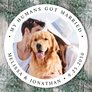 Personalized Photo Pet Dog Just Married Wedding Runder Aufkleber