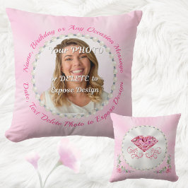 Personalized Photo Pillow, Pink Birthday Presents Kissen