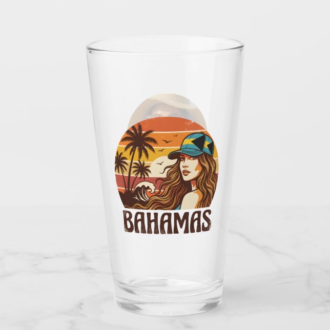 Personalized Photo Retro Bahamas Tropical Beach    Glas (Vorderseite)