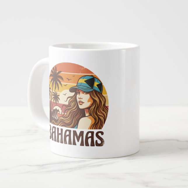 Personalized Photo Retro Bahamas Tropical Beach    Jumbo-Tasse (Vorderseite Links)