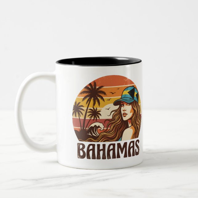 Personalized Photo Retro Bahamas Tropical Beach    Zweifarbige Tasse (Links)