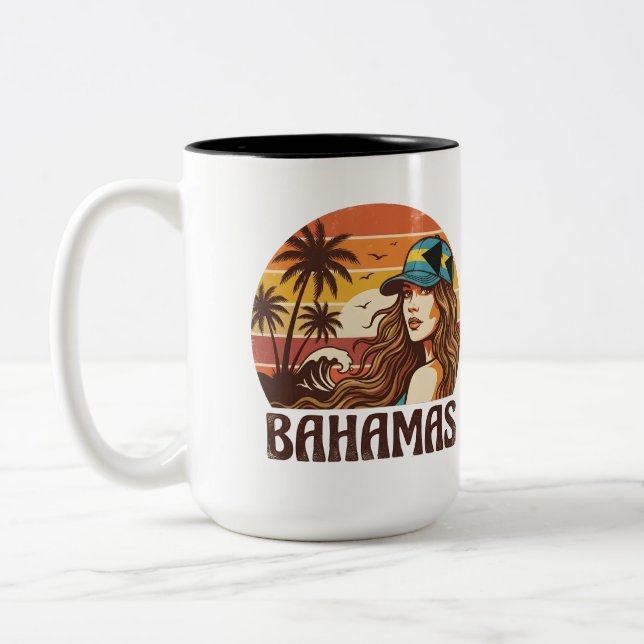 Personalized Photo Retro Bahamas Tropical Beach    Zweifarbige Tasse (Links)