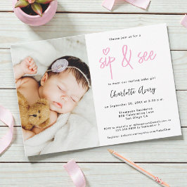 Personalized Photo Sip and See Baby Girl Shower Einladung