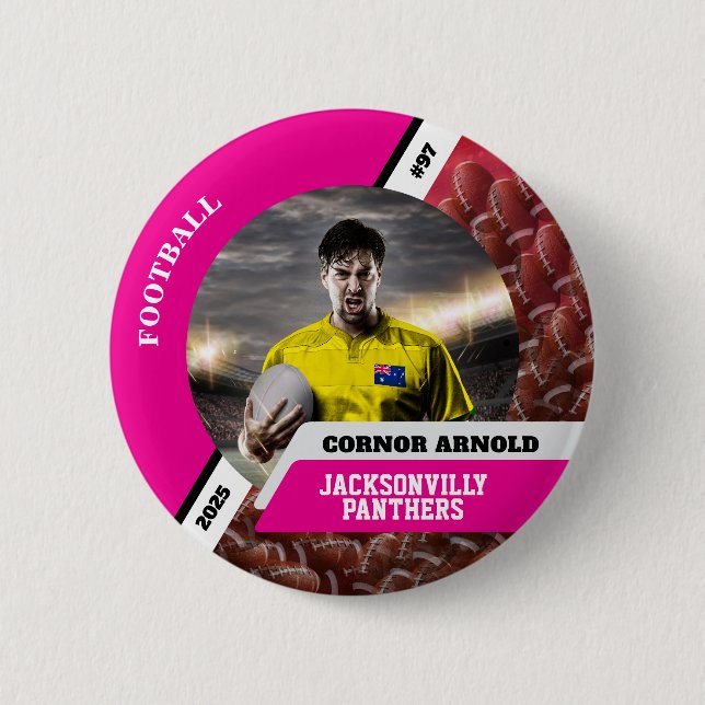 Personalized photo sports button/pin football butt button (Vorderseite)