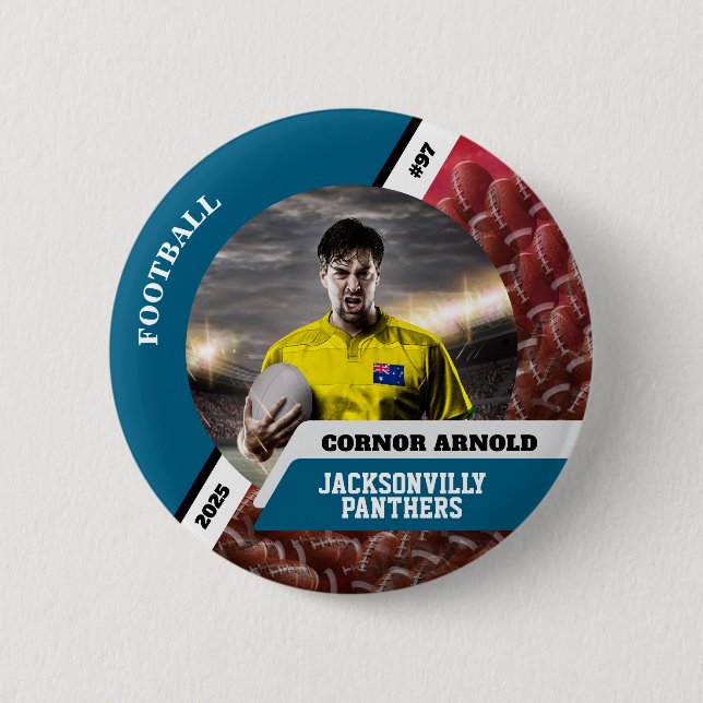 Personalized photo sports button/pin football butt button (Vorderseite)