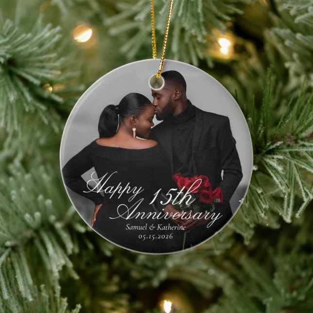 Personalized Photo Valentine Anniversary Keramik Ornament (Baum)