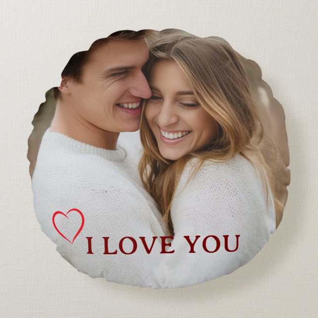 Personalized Photo Valentine's Day Round Pillow Rundes Kissen (Vorderseite)