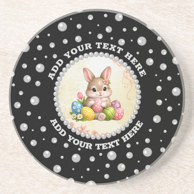 Personalized Photo with Pearls Circle on Black Getränkeuntersetzer (Vorne)