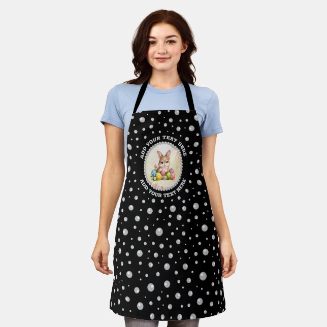 Personalized Photo with Pearls Circle on Black Schürze (Getragen)