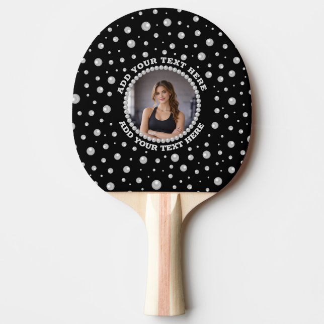 Personalized Photo with Pearls Circle on Black Tischtennis Schläger (Vorderseite)