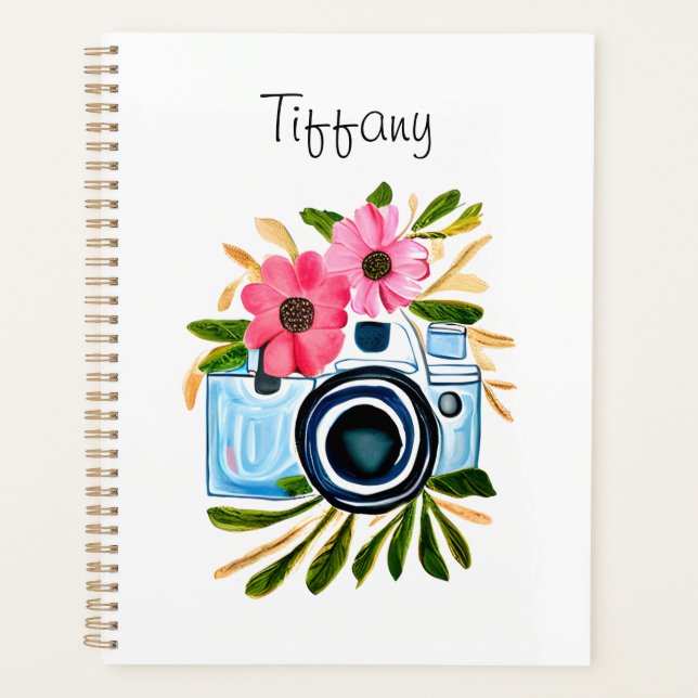 Personalized Photography Vintage Camera Flowers Planer (Vorderseite)