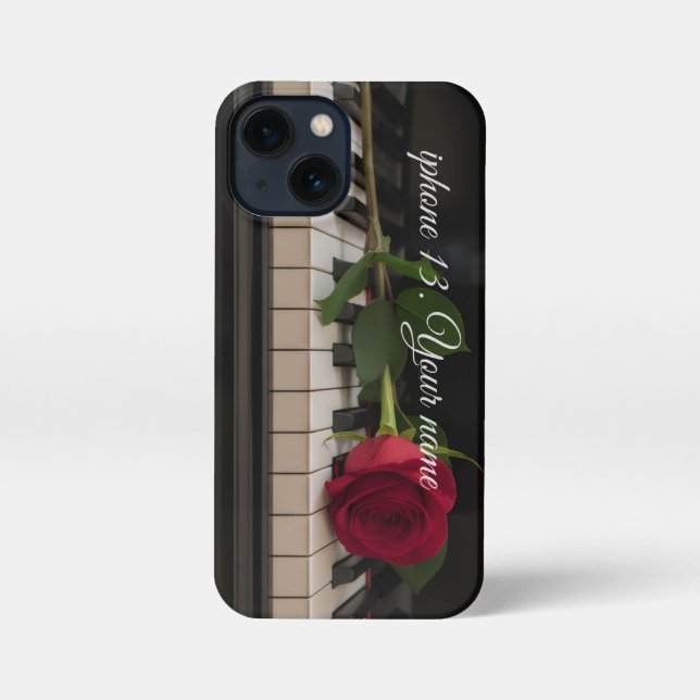 Personalized Piano with a red rose - romantic  iPhone Hülle (Rückseite)