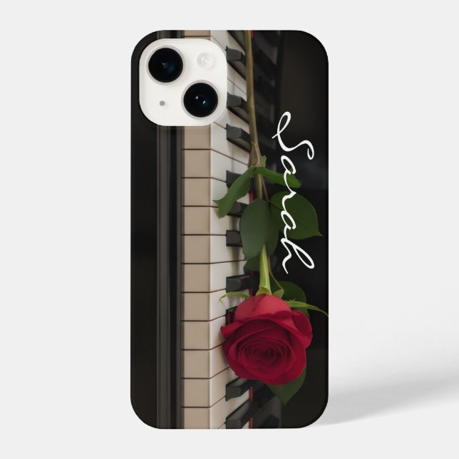 Personalized Piano with a red rose - romantic iPhone Hülle (Rückseite)