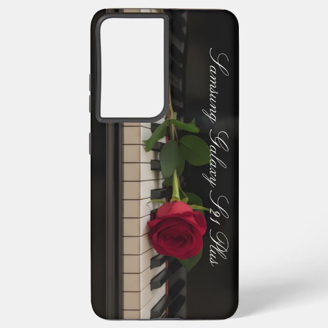 Personalized Piano with a red rose - romantic Samsung Galaxy Hülle (Rückseite)