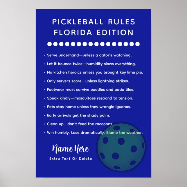 Personalized Pickleball Rules Florida Rules Poster (Vorne)
