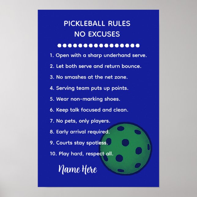 Personalized Pickleball Rules NO EXCUSES Gift Poster (Vorne)