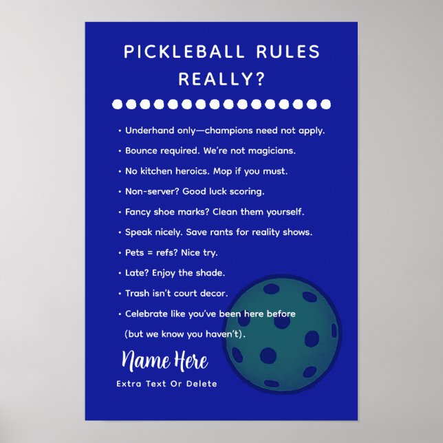 Personalized Pickleball Rules SARASTIC EDITION Poster (Vorne)