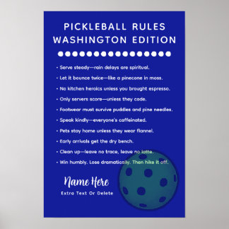 Personalized Pickleball Rules Washington Edition Poster
