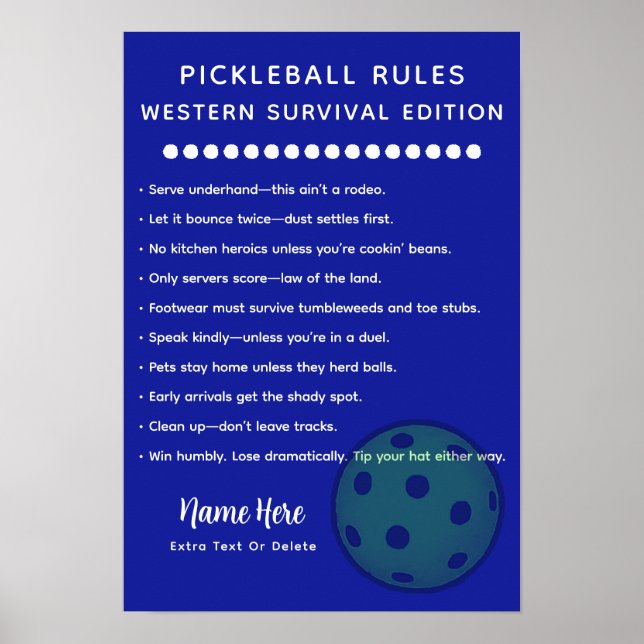 Personalized Pickleball Rules Western Survival Poster (Vorne)