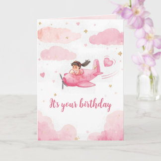 Personalized Pink Airplane Birthday Card Karte