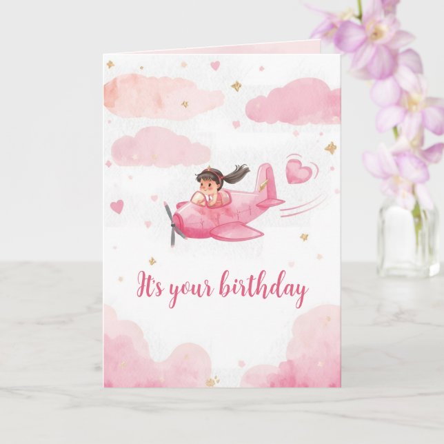 Personalized Pink Airplane Birthday Card Karte (Orchidee)