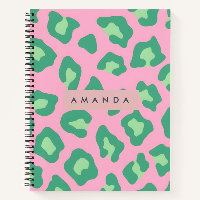 Personalized Pink and Green Leopard Print Notizbuch (Vorderseite)