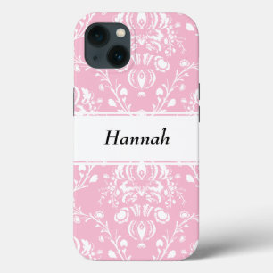 Personalized Pink and White Damask Case-Mate iPhone Hülle