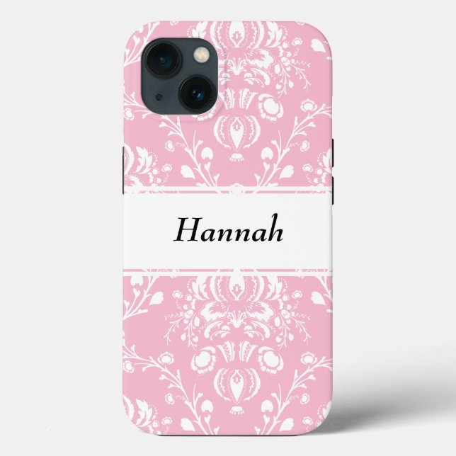 Personalized Pink and White Damask Case-Mate iPhone Hülle (Rückseite)