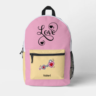 Personalized Pink Backpack with "Love" & Heart Key Bedruckter Rucksack