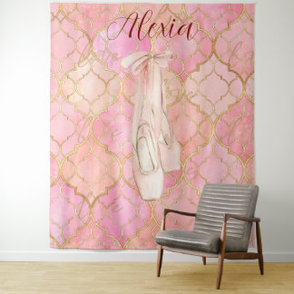 Personalized Pink Ballet Dance Studio Backdrop Wandteppich