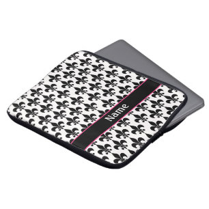 Personalized Pink Black Fleur de Lis Laptopschutzhülle