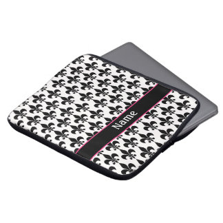 Personalized Pink Black Fleur de Lis Laptopschutzhülle