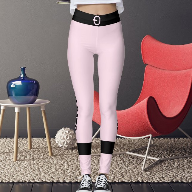 Personalized  Pink Black Striped Pet Lover Cat Mom Leggings (Von Creator hochgeladen)