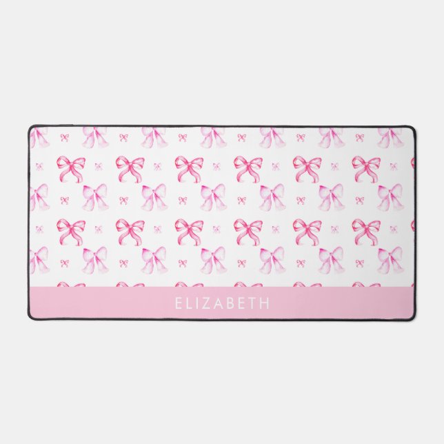 Personalized Pink Bow Coquette Cute Name Office Schreibtischunterlage (Vorderseite)