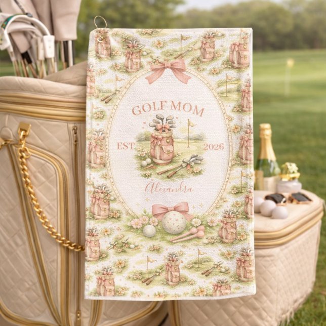 Personalized Pink Bow Golf Mom Gift Golfhandtuch (Von Creator hochgeladen)