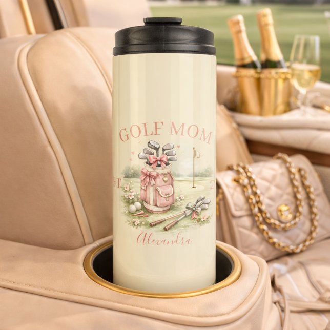 Personalized Pink Bow Golf Mom Thermosbecher (Von Creator hochgeladen)