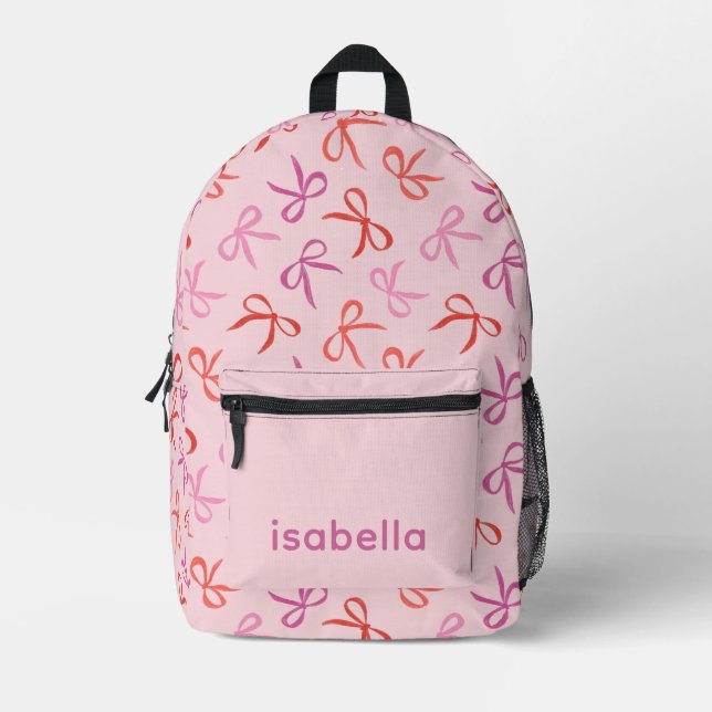Personalized Pink Bows Girl Backpack Bedruckter Rucksack (Vorderseite)