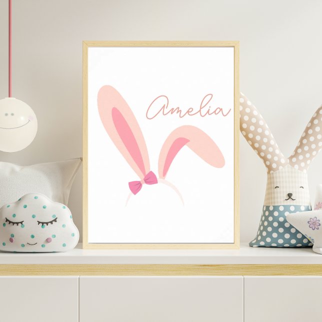 Personalized Pink Bunny Ears Nursery Wall Art Baby Poster (Von Creator hochgeladen)