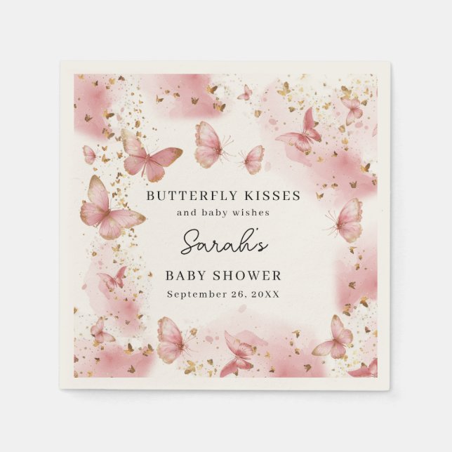 Personalized Pink Butterfly Baby Shower Napkins Serviette (Vorderseite)