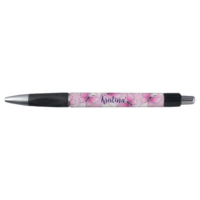 Personalized Pink Butterfly Cute Kawaii Pen Kugelschreiber (Vorderseite)