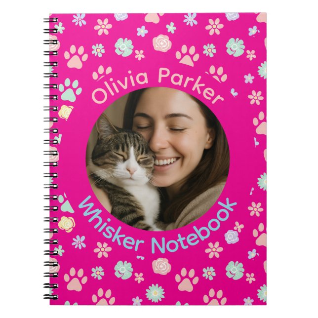 Personalized Pink Cat Photo & Name Spiral Notebook Notizblock (Vorderseite)