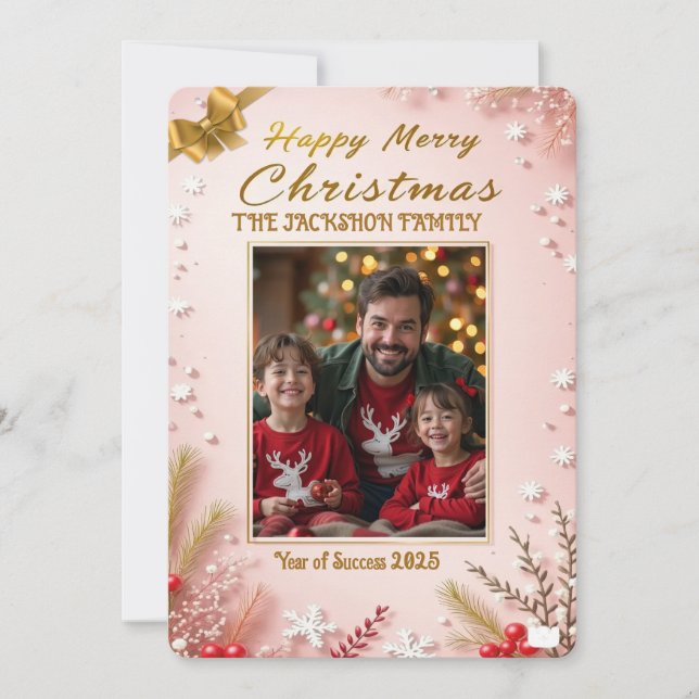 Personalized Pink Christmas Card with Elegant Einladung (Vorderseite)