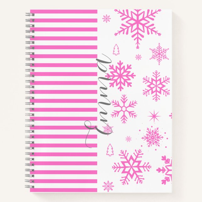 Personalized Pink Christmas Snowflake Notebook Notizbuch (Vorderseite)