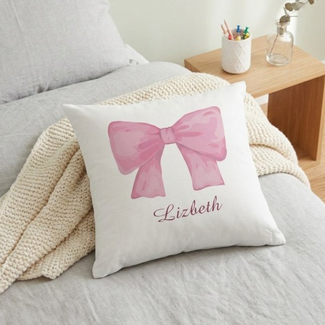 Personalized Pink Coquette Bow Luxury Throw Pillow Kissen (Von Creator hochgeladen)